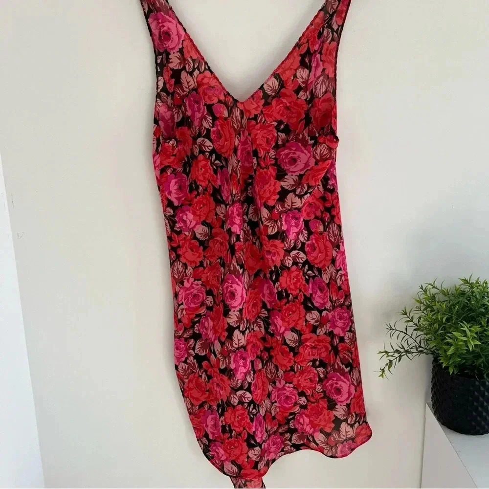 VTG Cinema Etoile Dark Floral Nightgown Semi Sheer Nightie Slip Dress sz Medium